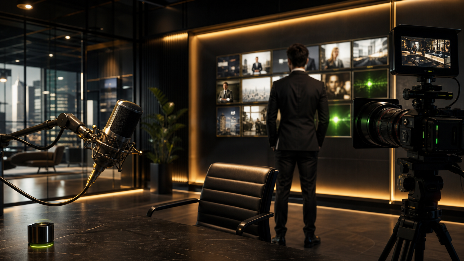 Luxury dark media studio contact background